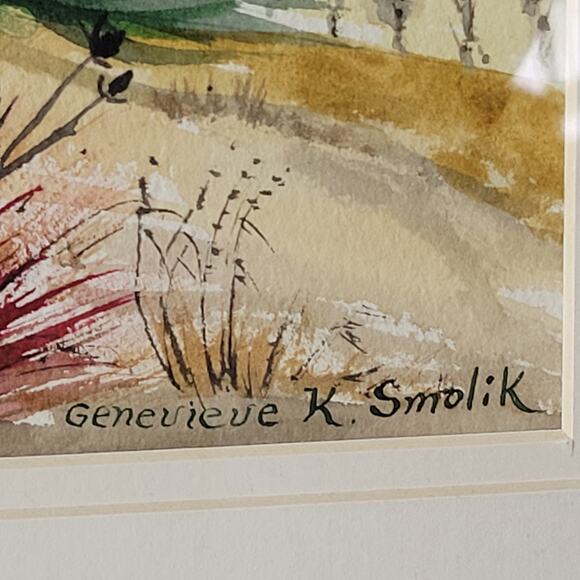 Genevieve K. Smolik Painting #941 Birches Cardinal Signed Hanging Framed Artwork - Picture 3 of 14